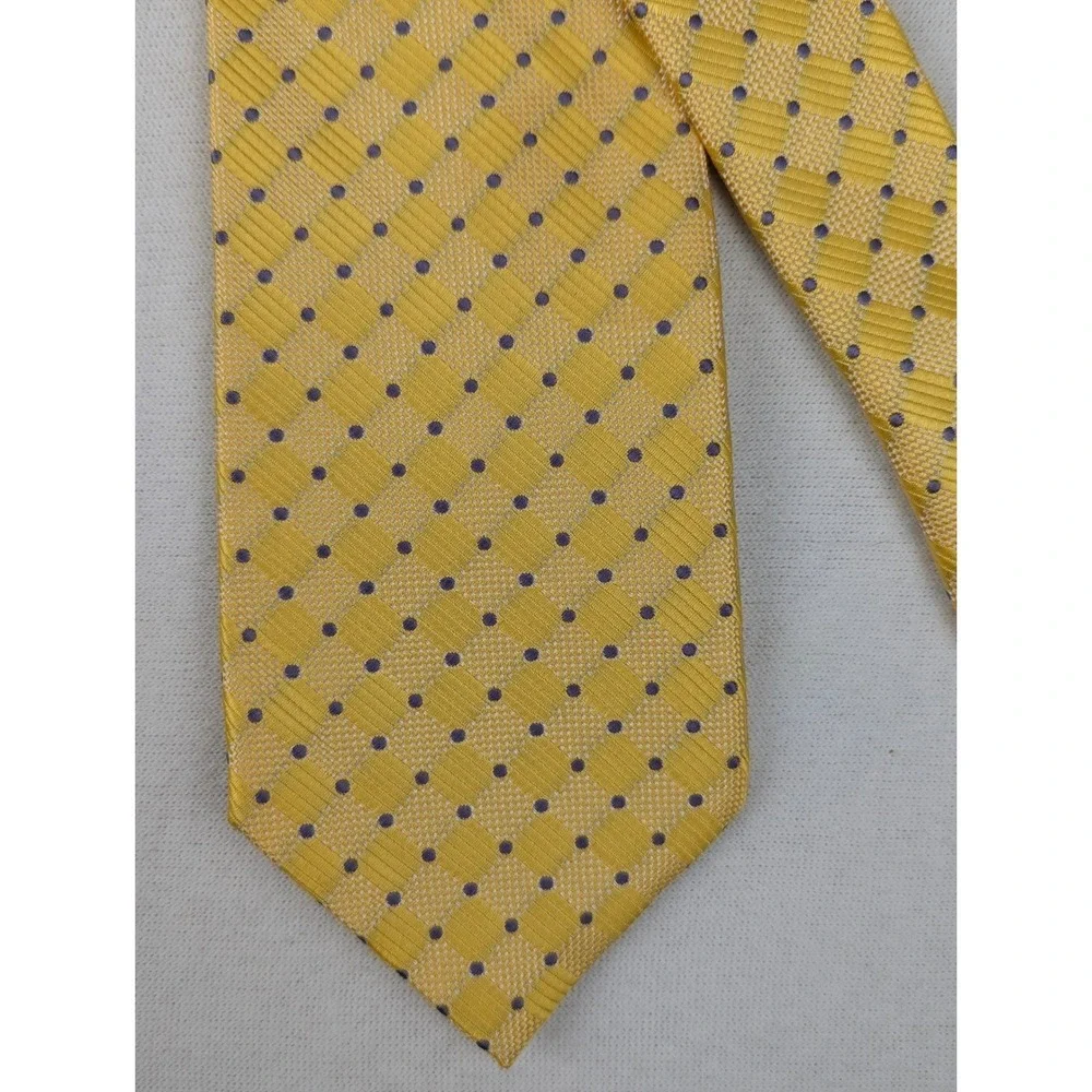 Hisdern Mens XXL Extra Long Tie Yellow Purple Polka Dot Geometric Hand Made 63in